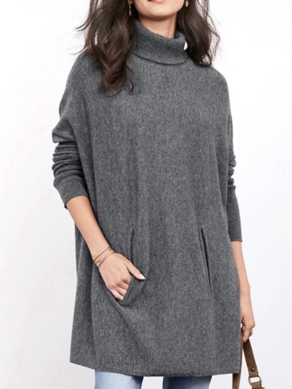 Garnet Hill Wool Cashmere Blend Oversized Poncho Style Sweater Gray XS Old Money